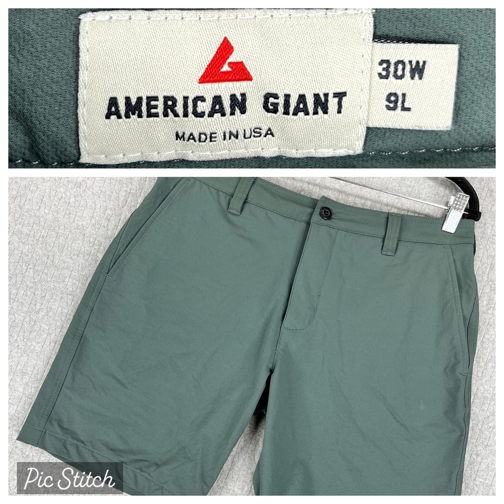 American Giant Roughneck Shorts Mens 30 Green Performance Stretch Hiking Utility